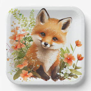 Assiettes En Carton Fox Woodland Baby shower de fête d'anniversaire