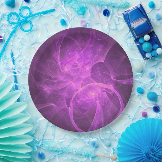Assiettes En Carton fractale Abstraite rose et violet avec cercles (Fête)