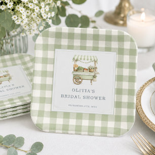 Assiettes En Carton Fraîchement du Marché Gingham Réception de Mariage