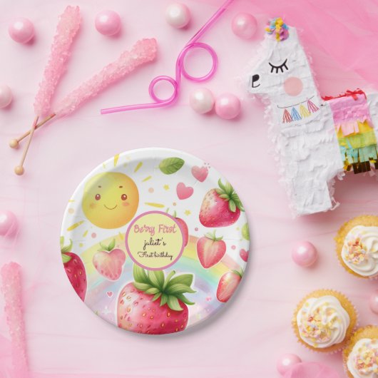 Assiettes En Carton fraise arc-en-ciel baies 1er anniversaire (Fête)
