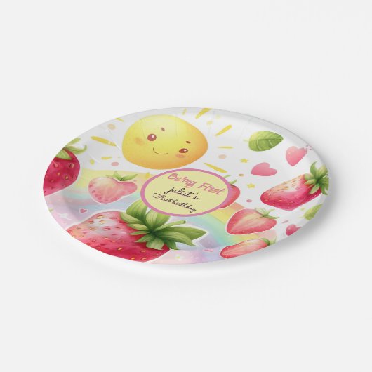 Assiettes En Carton fraise arc-en-ciel baies 1er anniversaire (Angle)