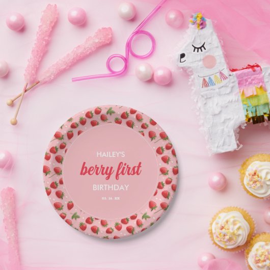 Assiettes En Carton Fraise Berry Première fête d'anniversaire (Fête)