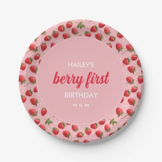 Assiettes En Carton Fraise Berry Première fête d'anniversaire (Devant)