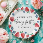 Assiettes En Carton Fraise Bleu Berry Première Fille 1er anniversaire<br><div class="desc">♥ Ces plaques en papier sont un grand complément à votre fête ! Blueberry fraise Premier Anniversaire Thème.</div>