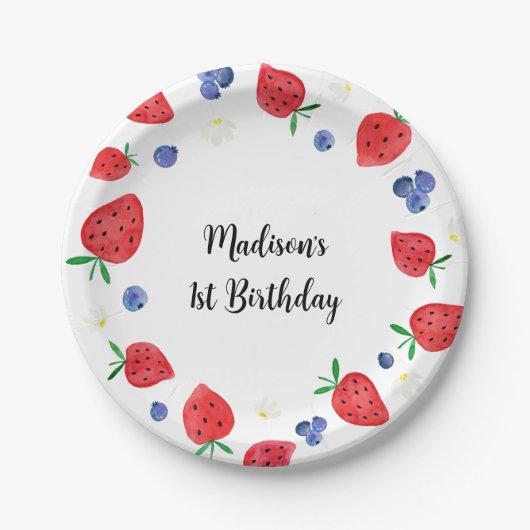 Assiettes En Carton Fraise bleuet Berry Sweet Anniversaire (Devant)