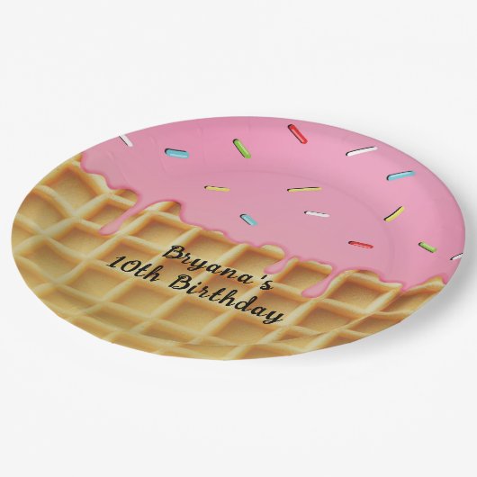 Assiettes En Carton Fraise crème glacée gaufre cône Anniversaire (Angle)