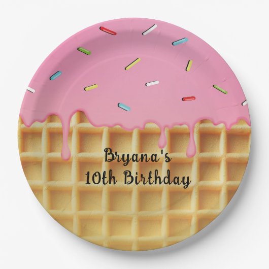 Assiettes En Carton Fraise crème glacée gaufre cône Anniversaire (Devant)