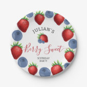 Assiettes En Carton Fraise et bleuets Fille Anniversaire (Devant)