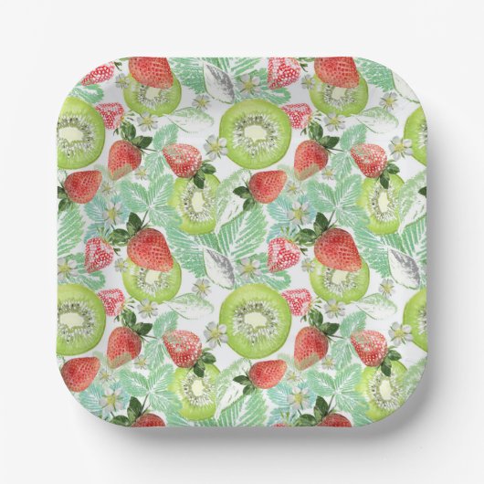 Assiettes En Carton Fraise et kiwi. (Recto)