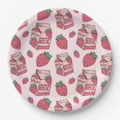 Assiettes En Carton Fraise rose Lait Motif fête d'anniversaire (Devant)