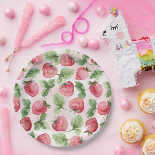 Assiettes En Carton Fraise rose mignonne (Fête)