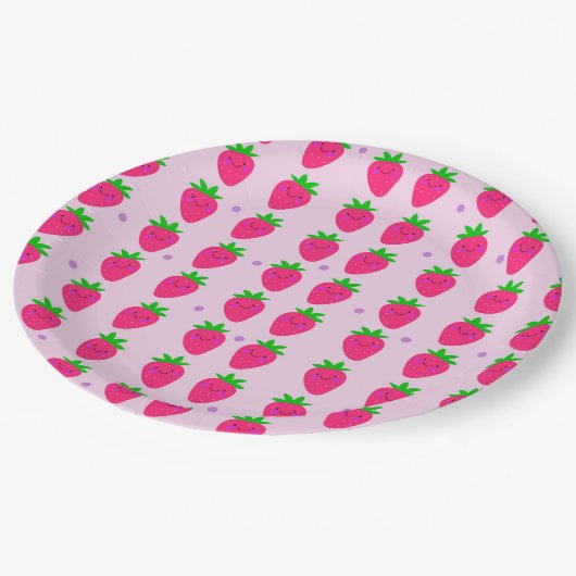 Assiettes En Carton Fraise rose mignonne fête d'anniversaire (Angle)