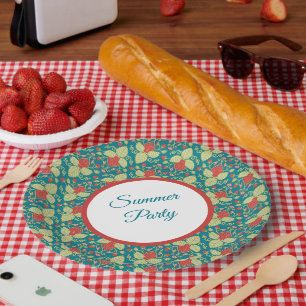 Assiettes En Carton Fraise rouge & Fleur rose & Vignes