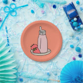 Assiettes En Carton Fraise sucrée milkshake rose mignon (Fête)