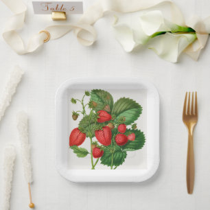 Assiettes En Carton Fraise vintage Au Feuillage