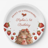 Assiettes En Carton Fraises Aquarelle douce fille 1er anniversaire (Devant)