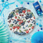Assiettes En Carton Fraises aux bleuets et papillons (Fête)