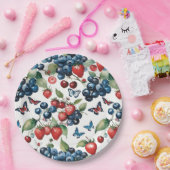 Assiettes En Carton Fraises aux bleuets et papillons (Fête)