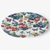 Assiettes En Carton Fraises aux bleuets et papillons (Angle)