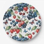 Assiettes En Carton Fraises aux bleuets et papillons (Devant)