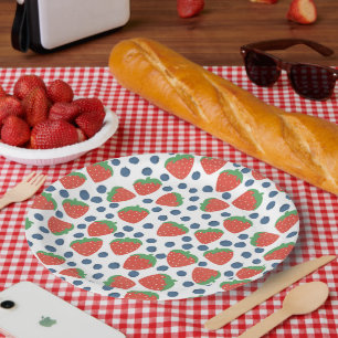 Assiettes En Carton Fraises et bleuets Motif de fruits d'été