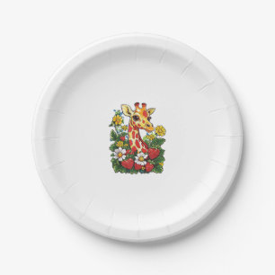 Assiettes En Carton Fraises et fleurs de girafe Gira mignonne graphiqu