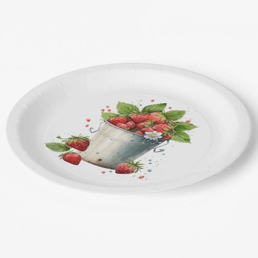 Assiettes En Carton Fraises fraîches cuites dans un seau (Angle)