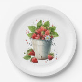 Assiettes En Carton Fraises fraîches cuites dans un seau (Devant)