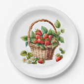 Assiettes En Carton Fraises fraîches dans un panier en osier (Devant)
