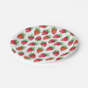 Assiettes En Carton Fraises fruitées d'aquarelle colorée lumineuse
