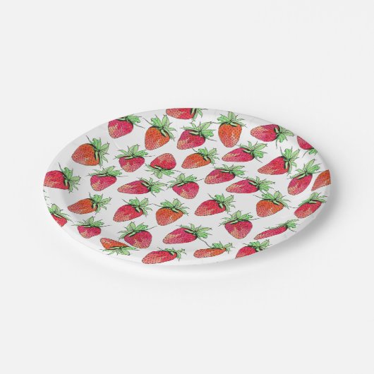 Assiettes En Carton Fraises fruitées d'aquarelle colorée lumineuse (Angle)