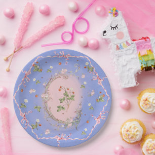 Assiettes En Carton Fraises Mignonette Bleue Français Grande Plaque