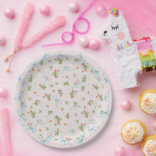 Assiettes En Carton Fraises Mignonette Bleue Français Grande Plaque