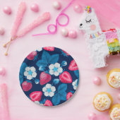 Assiettes En Carton Fraises roses sur bleu (Fête)