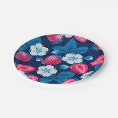 Assiettes En Carton Fraises roses sur bleu (Angle)