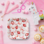 Assiettes En Carton Fraises rouges et ballons roses Élégant mignon (Fête)