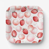 Assiettes En Carton Fraises rouges et ballons roses Élégant mignon (Recto)