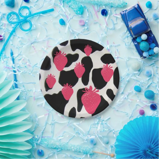 Assiettes En Carton Fraises sur vaches Plaque de papier à imprimer (Fête)