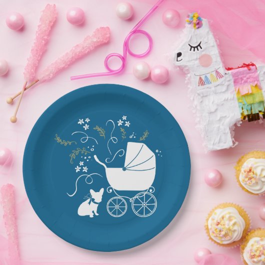 Assiettes En Carton Français Baby shower Bulldog Français Frenchie Blu (Fête)