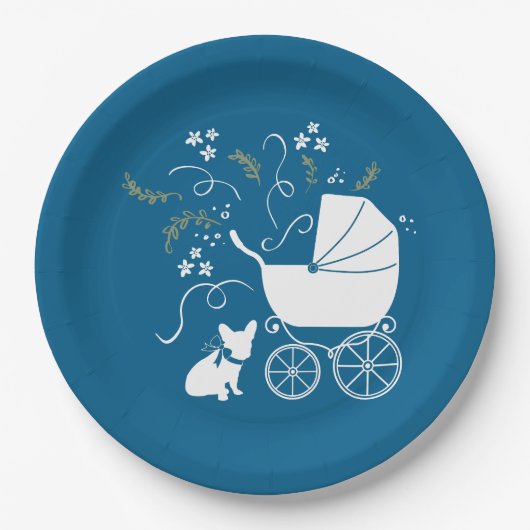 Assiettes En Carton Français Baby shower Bulldog Français Frenchie Blu (Devant)