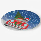 Assiettes En Carton Français Bulldog Driving Car En Noël De Neige (Angle)