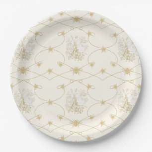 Assiettes En Carton Français Floral Elegant Bees Ivory Gold Douche Déc