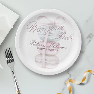 Assiettes En Carton Français Macaron Bonjour Baby shower Bebe
