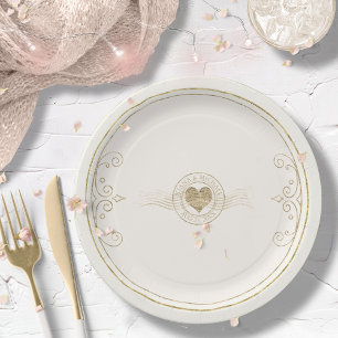 Assiettes En Carton Français Romance Mariage Coeur ivoire ID870