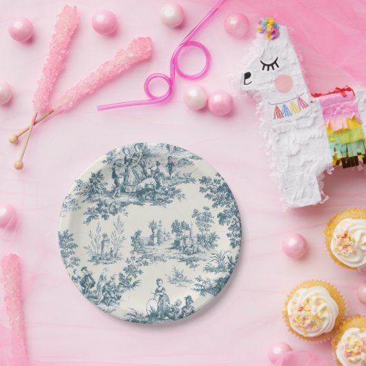 Assiettes En Carton Français toile de jouy sage vert élégant (Fête)