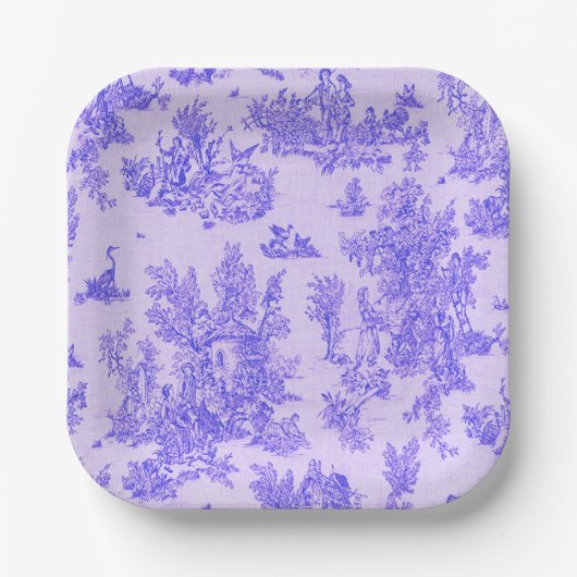 Assiettes En Carton Française toile de jouy bleu et blanc élégant (Recto)