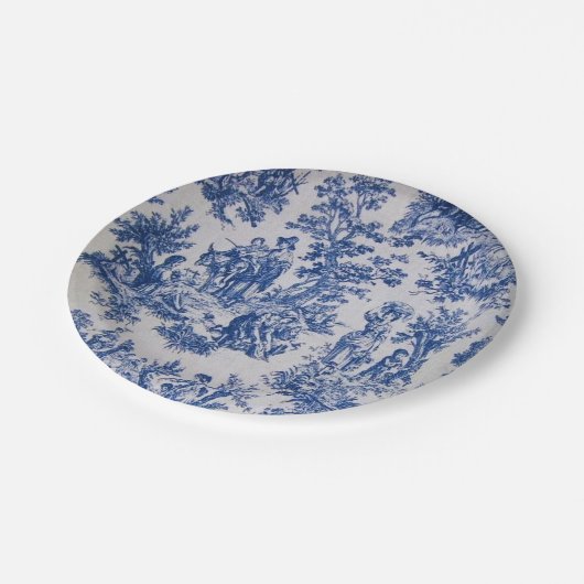 Assiettes En Carton Française toile de jouy bleu et blanc élégant (Angle)