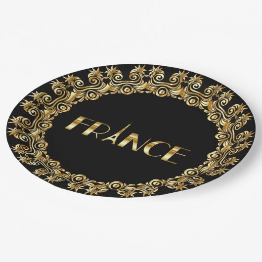 Assiettes En Carton France, Tour Eiffel, Elégant Design Or, (Angle)