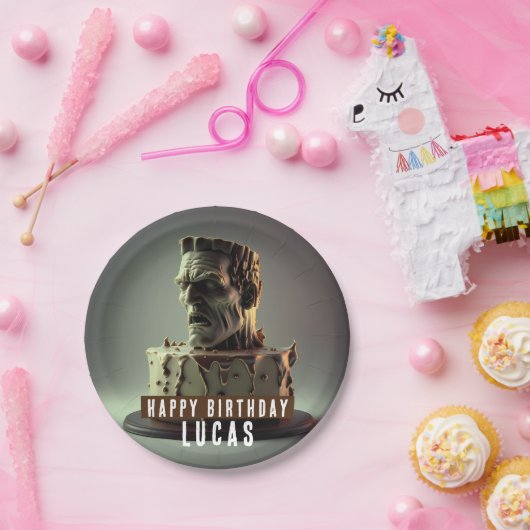 Assiettes En Carton Frankenstein Head Anniversaire Gâteau au chocolat (Fête)