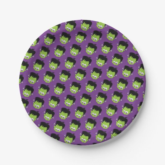Assiettes En Carton Frankenstein Head Halloween Vert violet Motif (Devant)